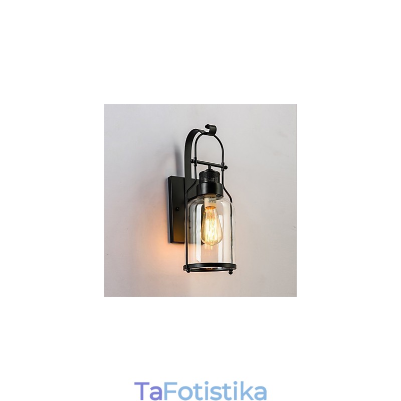 Retro Industrial Loft Lantern 1 ελαφριά απλίκα τοίχου με διάφανο γυαλί