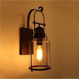Retro Industrial Loft Lantern 1 ελαφριά απλίκα τοίχου με διάφανο γυαλί