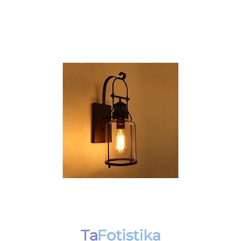 Retro Industrial Loft Lantern 1 ελαφριά απλίκα τοίχου με διάφανο γυαλί