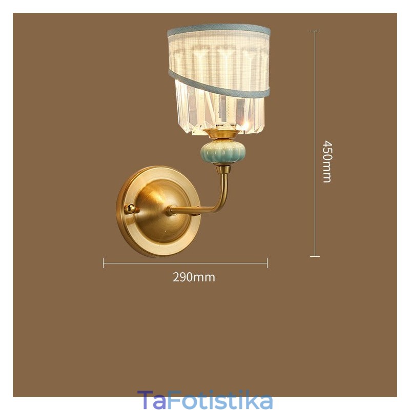 Καθαρό ορείχαλκο Πολυτελές Ρουστίκ Ρετρό Vintage Ορειχάλκινο Κεραμικό 1 ελαφρύ κερί τοίχου με ύφασμα και κρυστάλλινη σκιά Ειδικό για εκθεσιακό χώρο γραφείου ξενοδοχείου Σαλόνι Τραπεζαρία