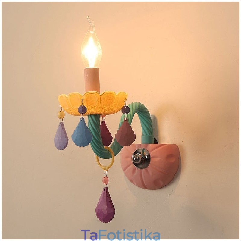 Macaron 1 Light Multi Crystal Candle Retro Glass Wall Light για Παιδικό Δωμάτιο Παιδικό Υπνοδωμάτιο