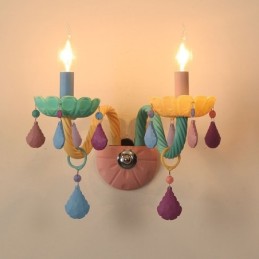 Macaron 2 Light Multi Crystal Candle Retro Glass Wall Light για Παιδικό Δωμάτιο Παιδικό Υπνοδωμάτιο