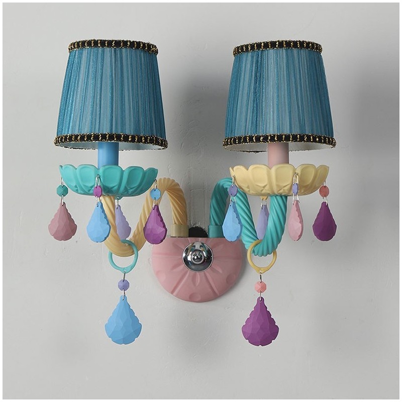 Macaron 2 Light Multi Crystal Candle Retro Glass Wall Light για Παιδικό Δωμάτιο Παιδικό Υπνοδωμάτιο