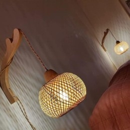 Απλίκα τοίχου Bamboo American Pastoral Retro Φωτιστικό τοίχου από σχοινί κάνναβης με βύσμα