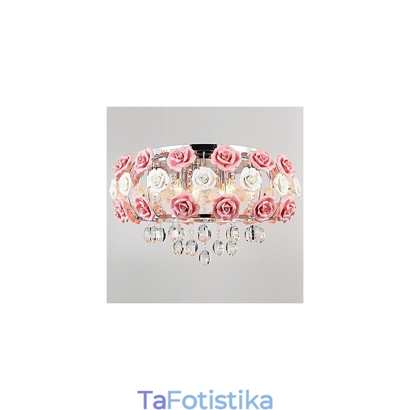 Country Crystal Electropled Metal Flush Mount
