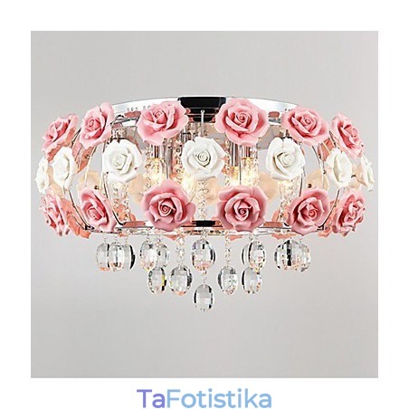 Country Crystal Electropled Metal Flush Mount Country Crystal Electropled Metal Flush Mount