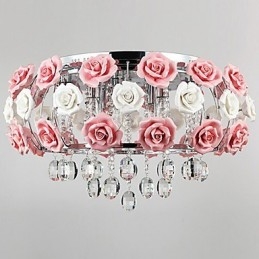 Country Crystal Electropled Metal Flush Mount