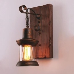 American Vintage Φωτιστικό τοίχου Industrial LOFT Απλίκα τοίχου από γυαλί από μασίφ ξύλο Φωτιστικό