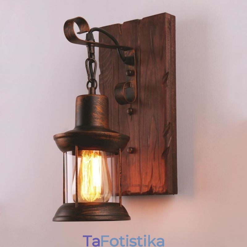 American Vintage Φωτιστικό τοίχου Industrial LOFT Απλίκα τοίχου από γυαλί από μασίφ ξύλο Φωτιστικό