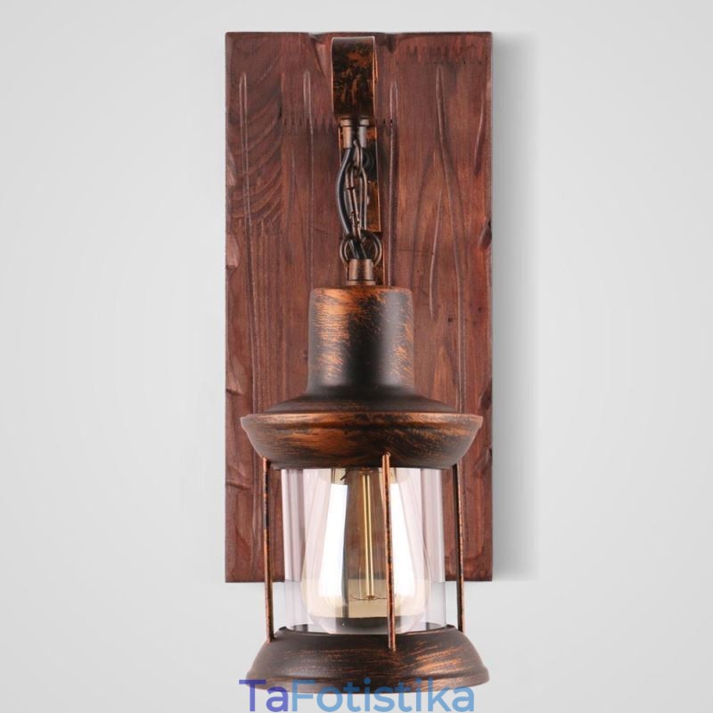 American Vintage Φωτιστικό τοίχου Industrial LOFT Απλίκα τοίχου από γυαλί από μασίφ ξύλο Φωτιστικό