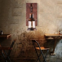 American Vintage Φωτιστικό τοίχου Industrial LOFT Απλίκα τοίχου από γυαλί από μασίφ ξύλο Φωτιστικό
