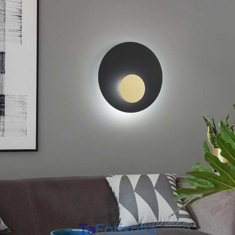 Nordic Wall Light Μαύρο Χρυσό Στρογγυλή Πλήρης Χάλκινη Απλίκα Τοίχου