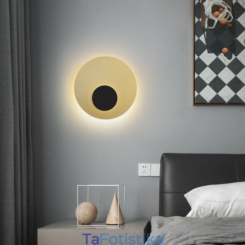 Nordic Wall Light Μαύρο Χρυσό Στρογγυλή Πλήρης Χάλκινη Απλίκα Τοίχου