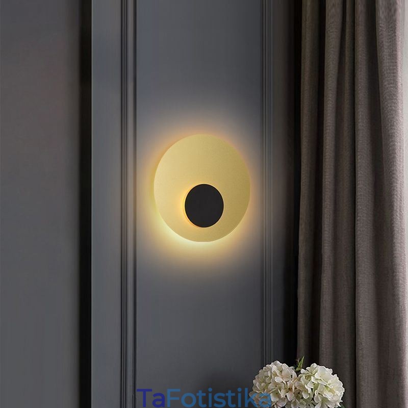 Nordic Wall Light Μαύρο Χρυσό Στρογγυλή Πλήρης Χάλκινη Απλίκα Τοίχου