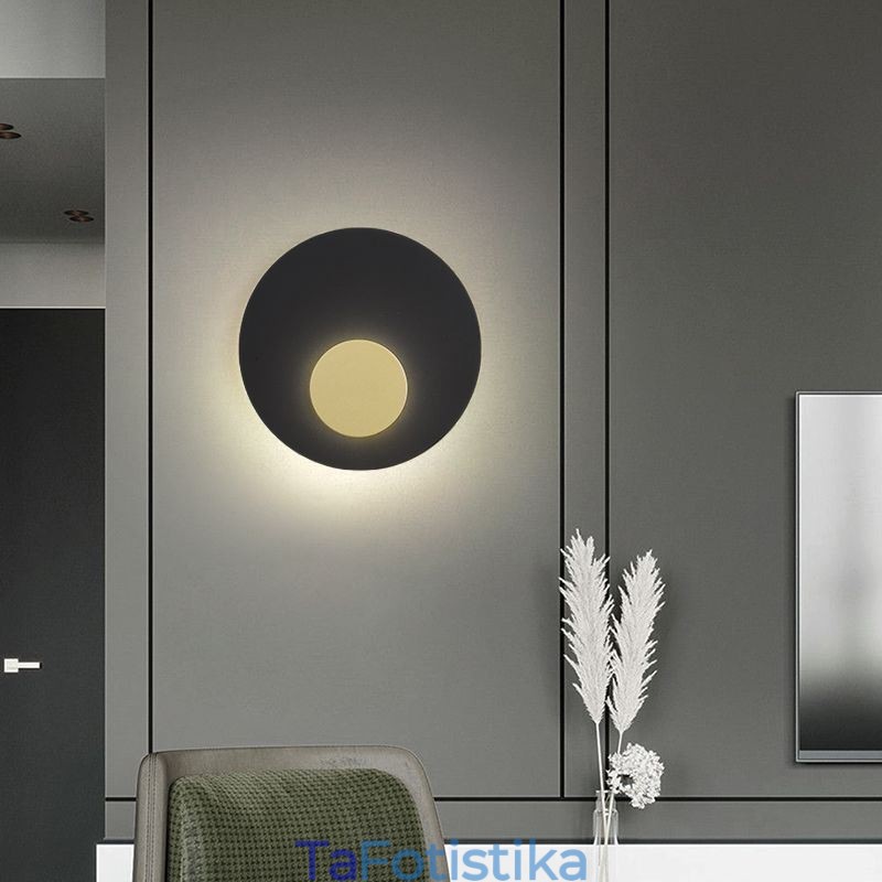 Nordic Wall Light Μαύρο Χρυσό Στρογγυλή Πλήρης Χάλκινη Απλίκα Τοίχου