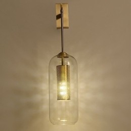 Φωτιστικό τοίχου Nordic Brass Inner Hollow out Cylinder Glass Lamp Shade