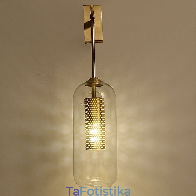 Φωτιστικό τοίχου Nordic Brass Inner Hollow out Cylinder Glass Lamp Shade