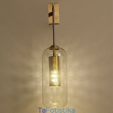 Φωτιστικό τοίχου Nordic Brass Inner Hollow out Cylinder Glass Lamp Shade Φωτιστικό τοίχου Nordic Brass Inner Hollow out Cylinder Glass Lamp Shade