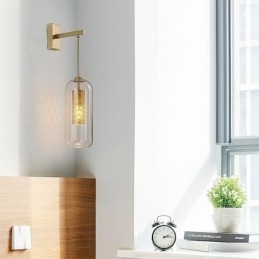 Φωτιστικό τοίχου Nordic Brass Inner Hollow out Cylinder Glass Lamp Shade