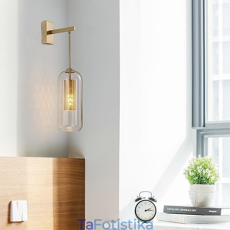 Φωτιστικό τοίχου Nordic Brass Inner Hollow out Cylinder Glass Lamp Shade