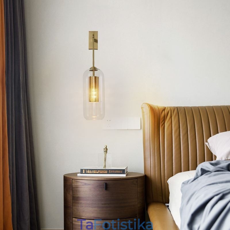 Φωτιστικό τοίχου Nordic Brass Inner Hollow out Cylinder Glass Lamp Shade