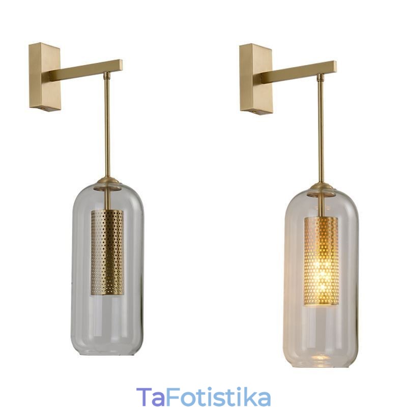 Φωτιστικό τοίχου Nordic Brass Inner Hollow out Cylinder Glass Lamp Shade