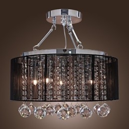 Μοντέρνο Crystal Flush Mount με 5 Lights Black Fabric Shade