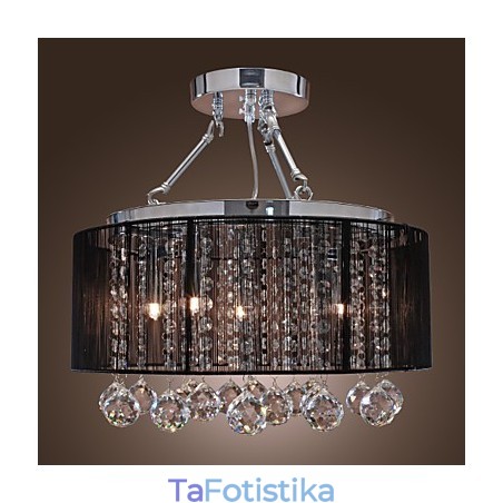 Μοντέρνο Crystal Flush Mount με 5 Lights Black Fabric Shade Μοντέρνο Crystal Flush Mount με 5 Lights Black Fabric Shade