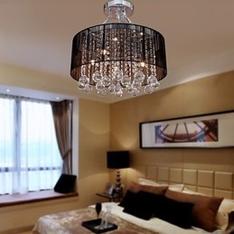 Μοντέρνο Crystal Flush Mount με 5 Lights Black Fabric Shade