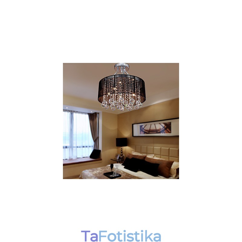 Μοντέρνο Crystal Flush Mount με 5 Lights Black Fabric Shade