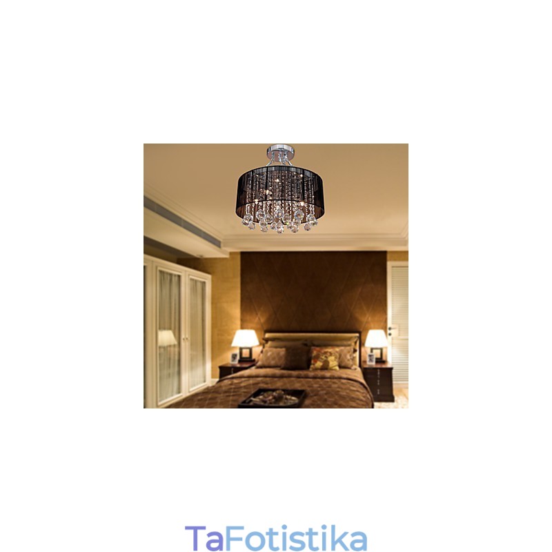Μοντέρνο Crystal Flush Mount με 5 Lights Black Fabric Shade