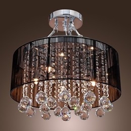 Μοντέρνο Crystal Flush Mount με 5 Lights Black Fabric Shade