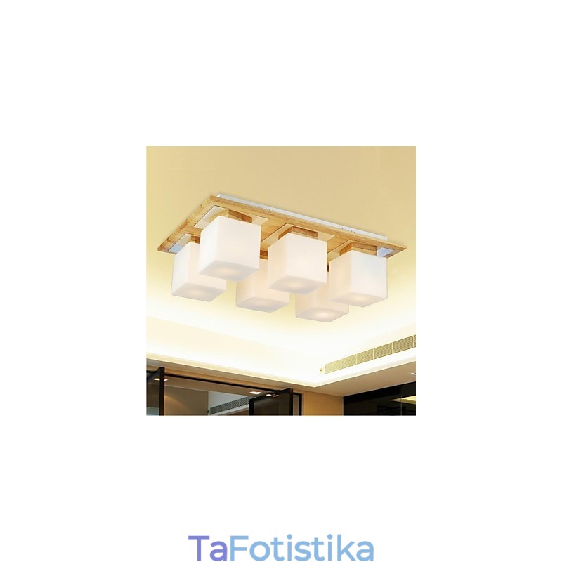 Φωτιστικό Οροφής Δρυς Εξάφωτο Δρυ και Γυαλί 220~240V
