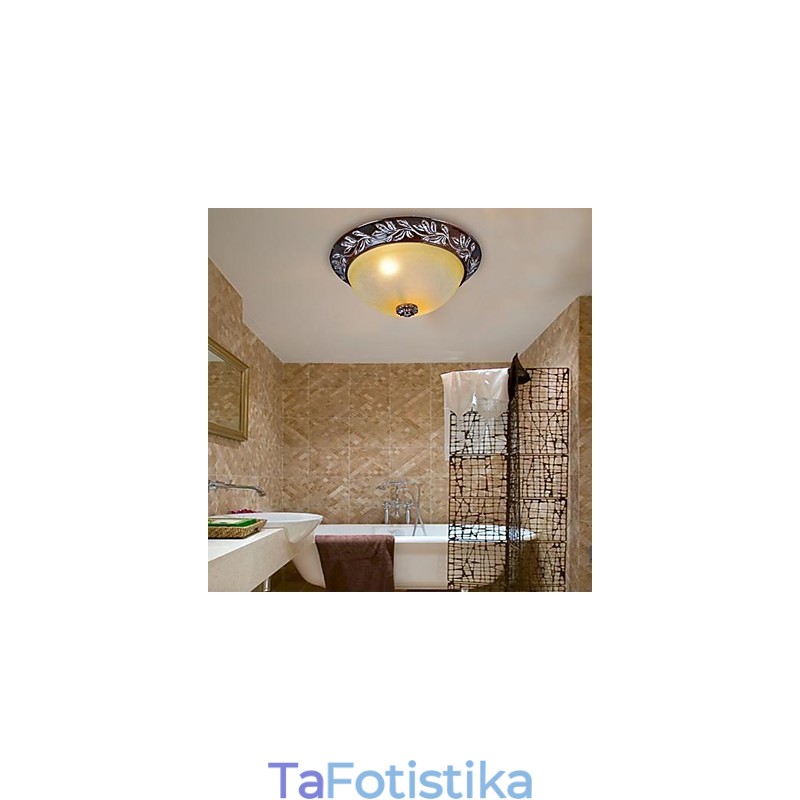 Flush Mount ανοιχτό λευκό κίτρινο γυαλί ασημί σκάλισμα European Classic