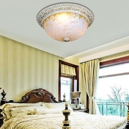 White Flush Mount Light μοτίβο γυαλιού ρητίνης Gold Carving European Classic