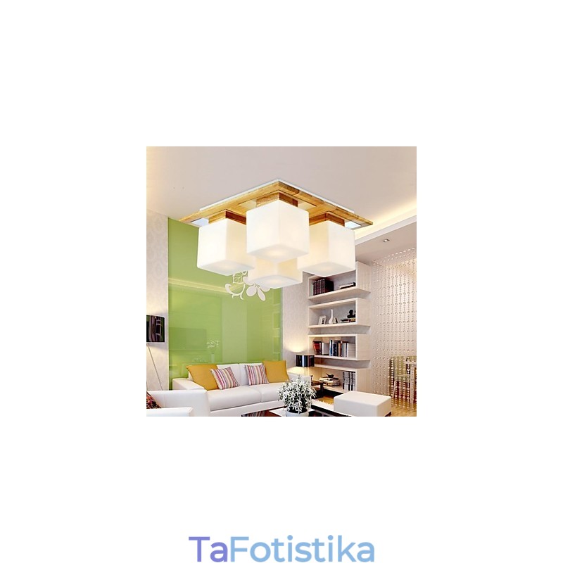 Φωτιστικό Οροφής Oak Four Lights Oak and Glass 220~240V (HY9024)