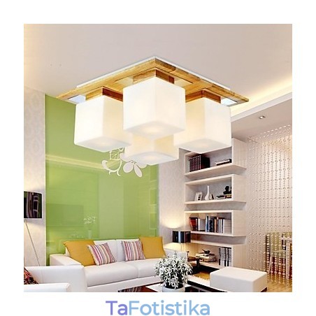 Φωτιστικό Οροφής Oak Four Lights Oak and Glass 220~240V (HY9024) Φωτιστικό Οροφής Oak Four Lights Oak and Glass 220~240V (HY9024)
