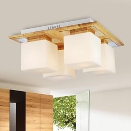 Φωτιστικό Οροφής Oak Four Lights Oak and Glass 220~240V (HY9024)