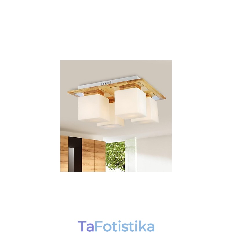 Φωτιστικό Οροφής Oak Four Lights Oak and Glass 220~240V (HY9024)