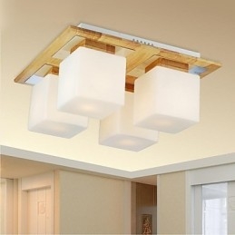 Φωτιστικό Οροφής Oak Four Lights Oak and Glass 220~240V (HY9024)