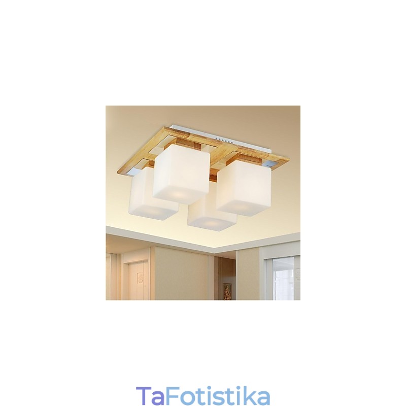 Φωτιστικό Οροφής Oak Four Lights Oak and Glass 220~240V (HY9024)
