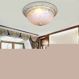 White Flush Mount Light μοτίβο γυαλιού ρητίνης Gold Carving European Classic
