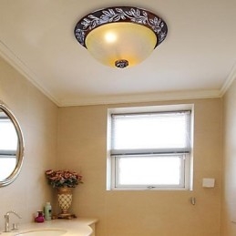Flush Mount ανοιχτό λευκό κίτρινο γυαλί ασημί σκάλισμα European Classic