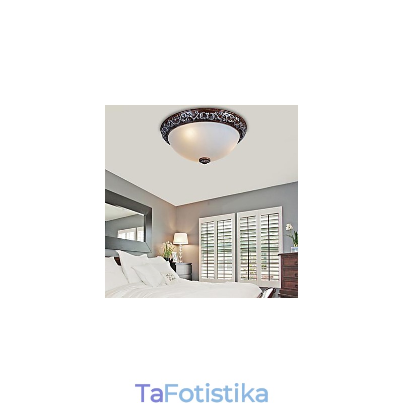 Flush Mount Light Glass Resin Silver Carving European Classic