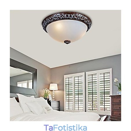 Flush Mount Light Glass Resin Silver Carving European Classic