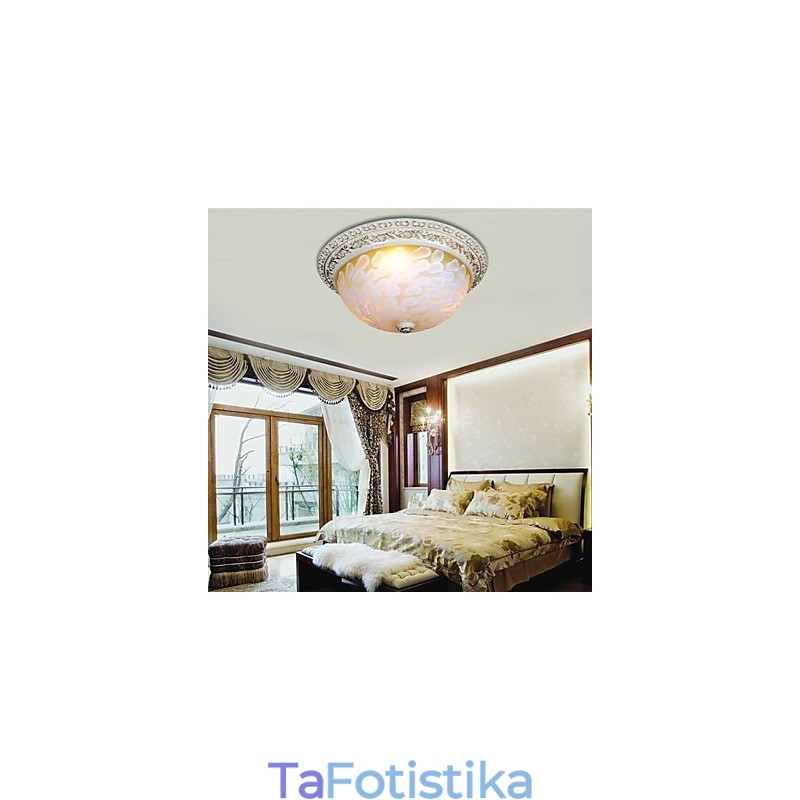 White Flush Mount Light μοτίβο γυαλιού ρητίνης Gold Carving European Classic