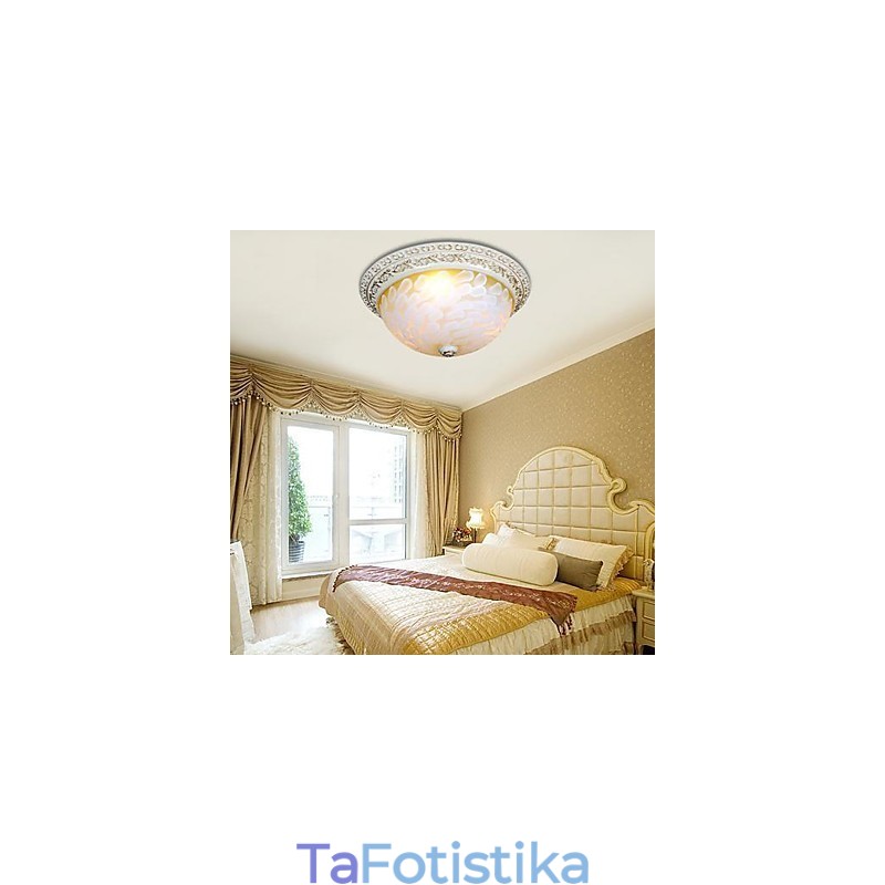 White Flush Mount Light μοτίβο γυαλιού ρητίνης Gold Carving European Classic