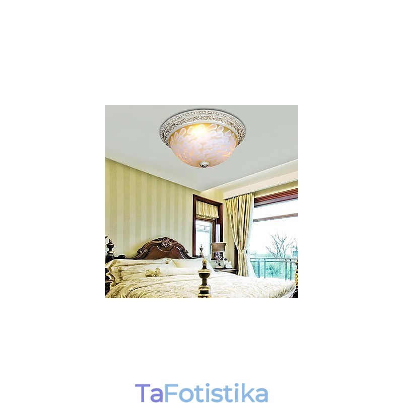 White Flush Mount Light μοτίβο γυαλιού ρητίνης Gold Carving European Classic