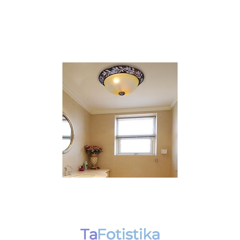 Flush Mount ανοιχτό λευκό κίτρινο γυαλί ασημί σκάλισμα European Classic