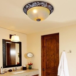 Flush Mount ανοιχτό λευκό κίτρινο γυαλί ασημί σκάλισμα European Classic